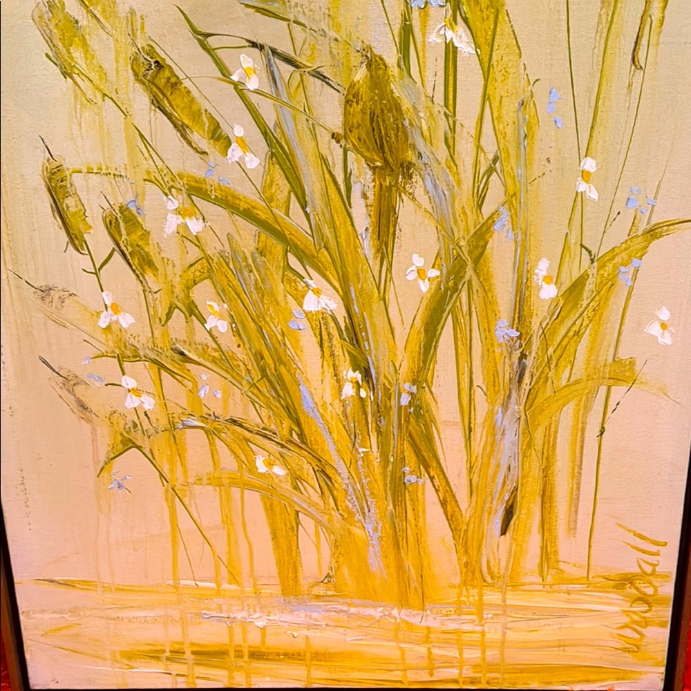 Dot Woodall original Abstract Floral Canvas Art in Yellow and Green